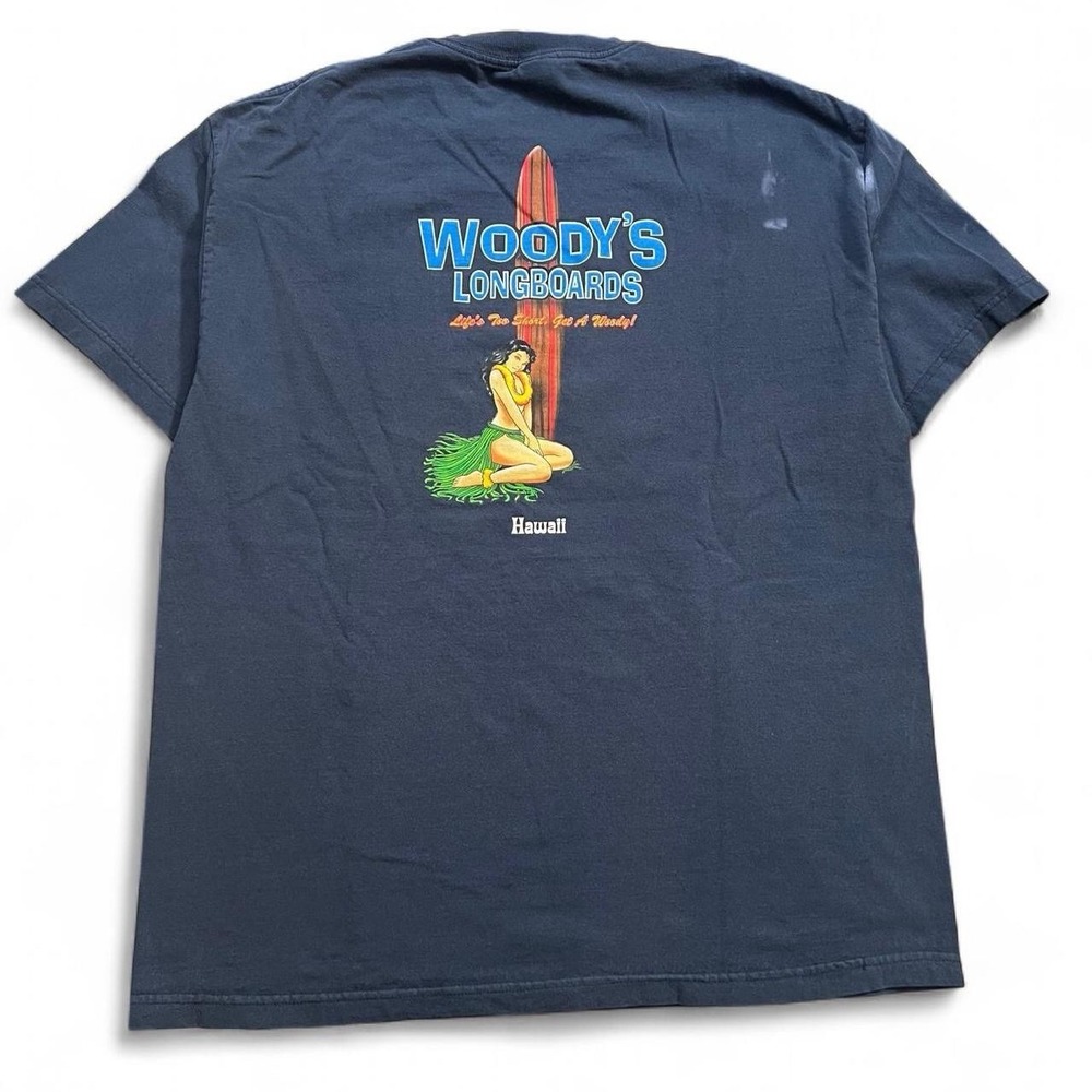 Life Is Short Get A Woody Blue Surf T-Shirt Size XL Y2K Hawaii Skate Funny